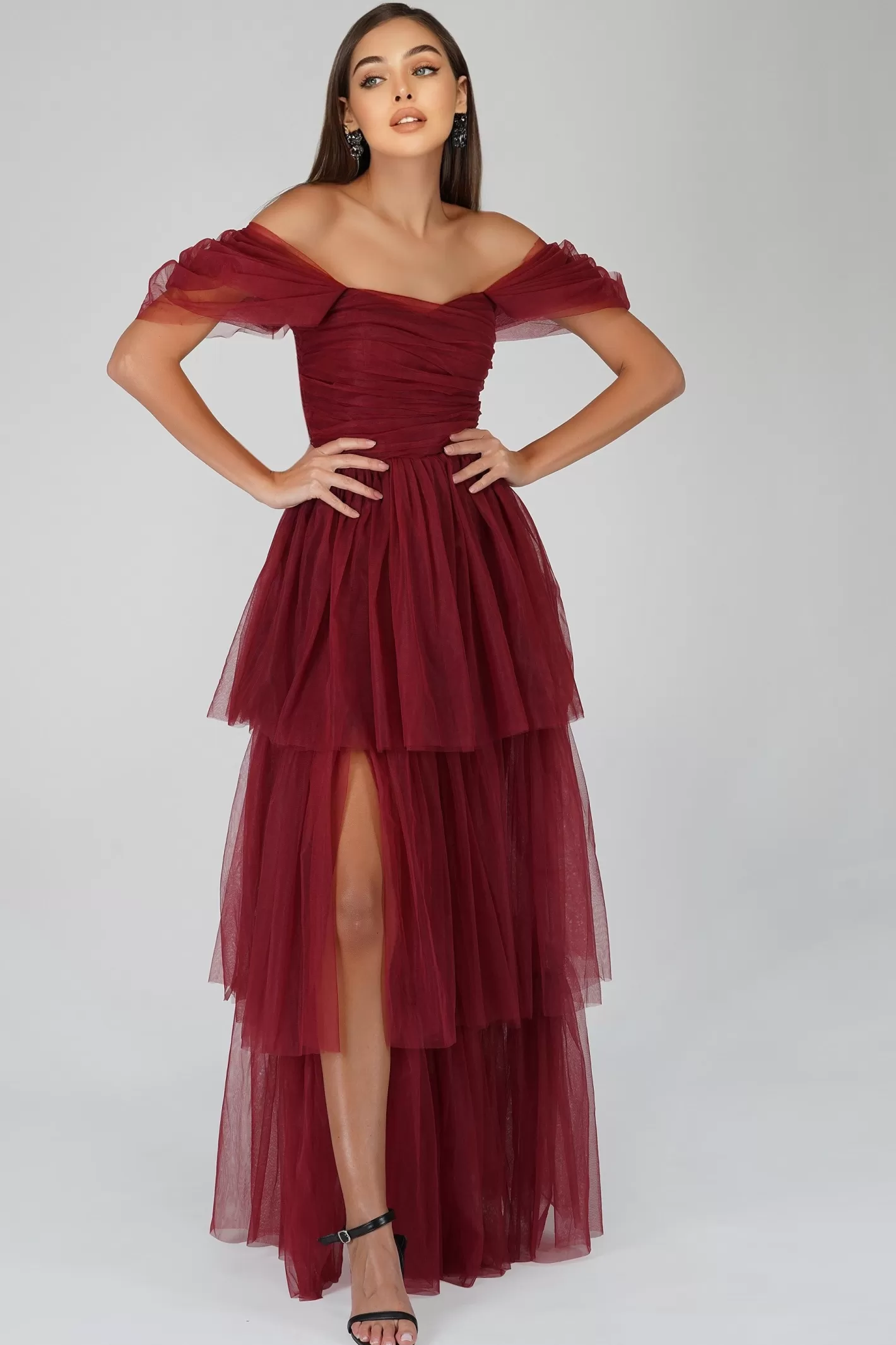 Discount Sydney Burgundy Tulle Maxi Dress Women Maxi Dresses