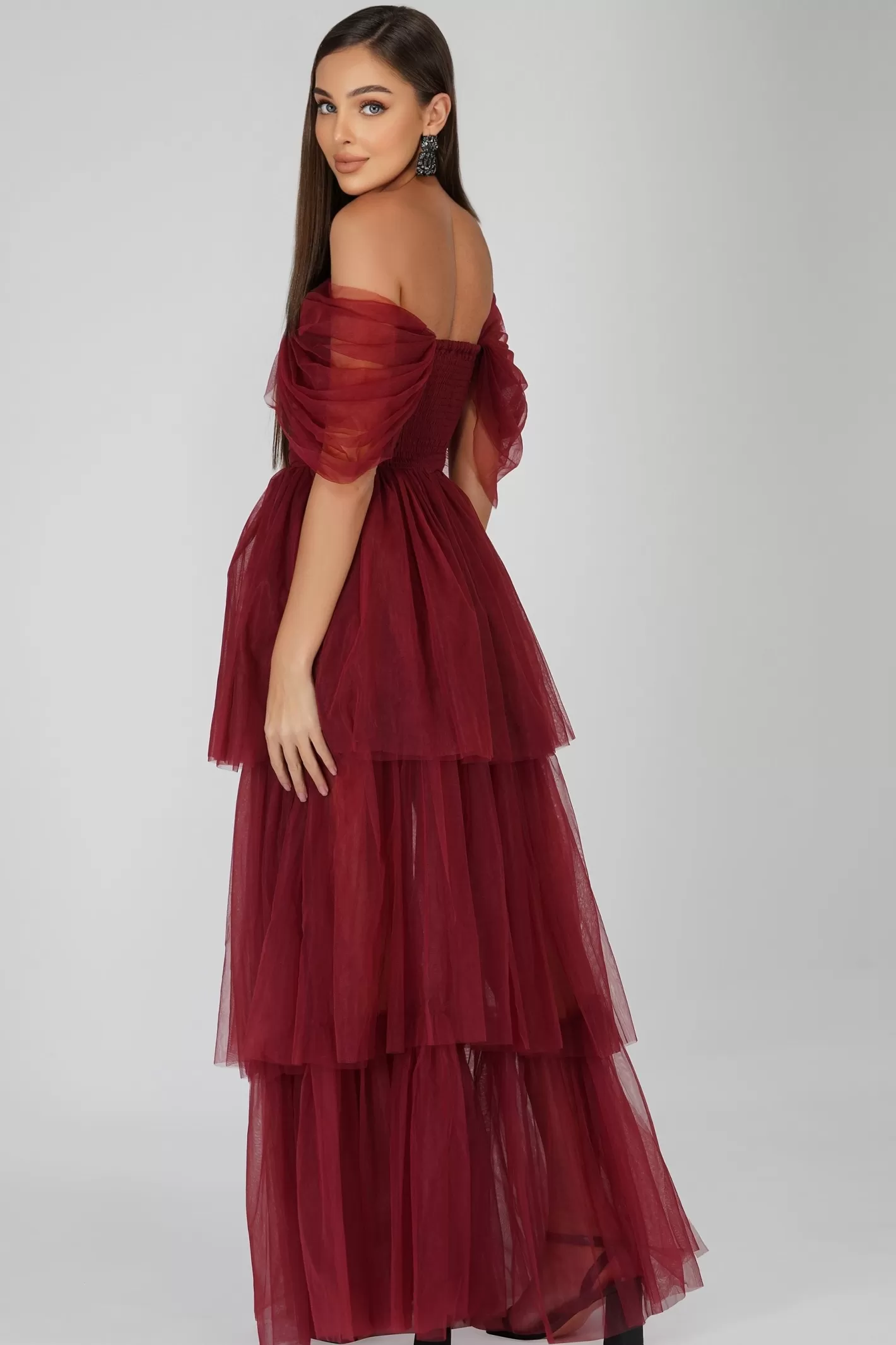 Discount Sydney Burgundy Tulle Maxi Dress Women Maxi Dresses