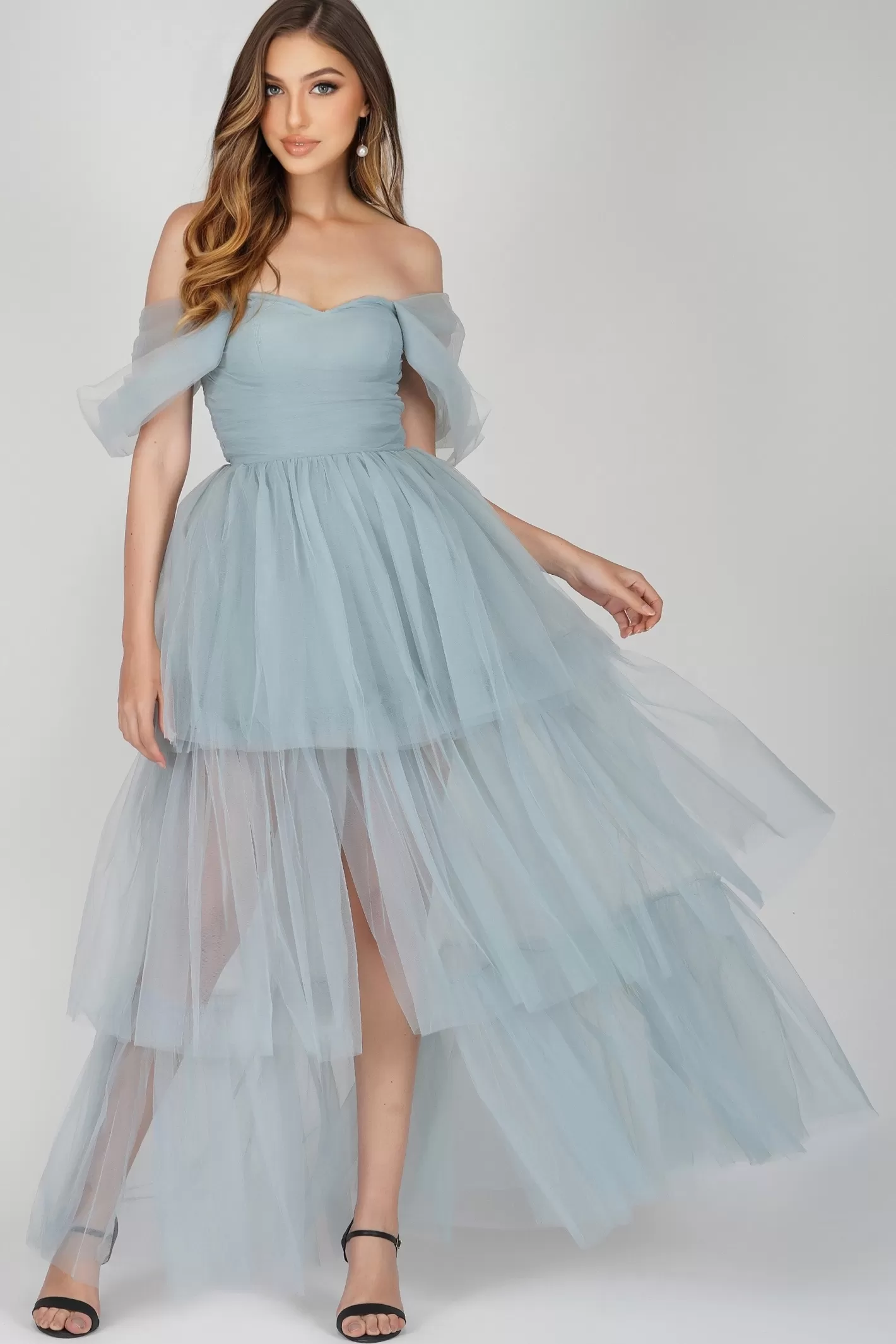 Cheap Sydney Dusty Blue Tulle Dress Women Maxi Dresses