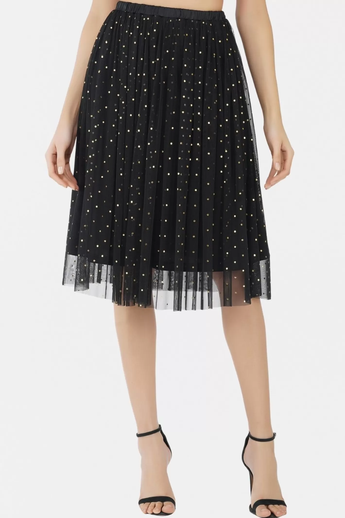 Sale Val Black And Gold Tulle Midi Skirt Women Skirts