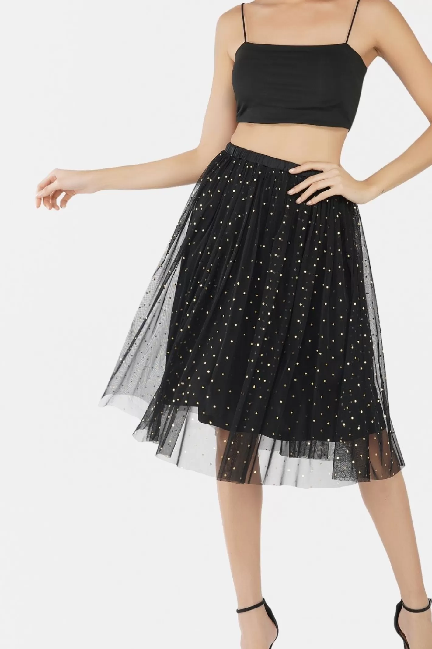 Sale Val Black And Gold Tulle Midi Skirt Women Skirts