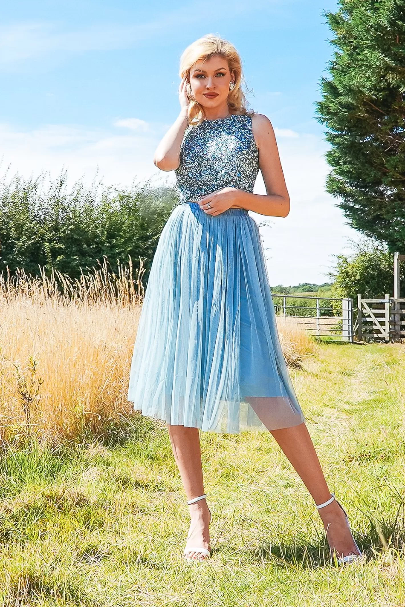 New Val Tulle Midi Skirt In Teal Women Skirts