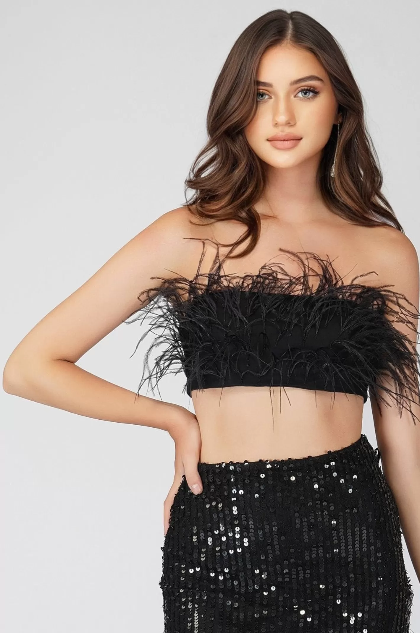 Online Xara Black Feather Top Women Tops