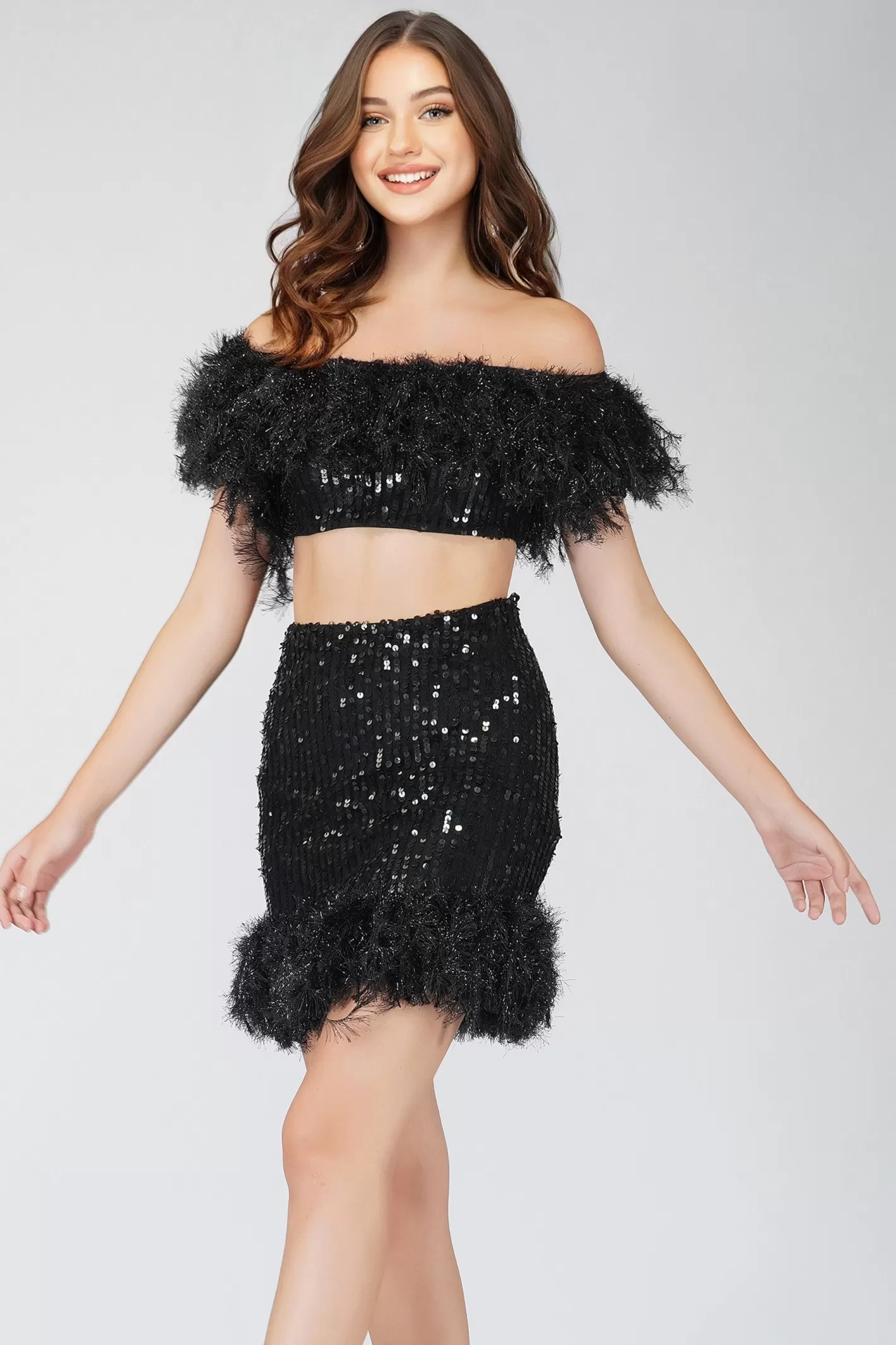 Online Zuri Sequin Black Feather Top Women Tops