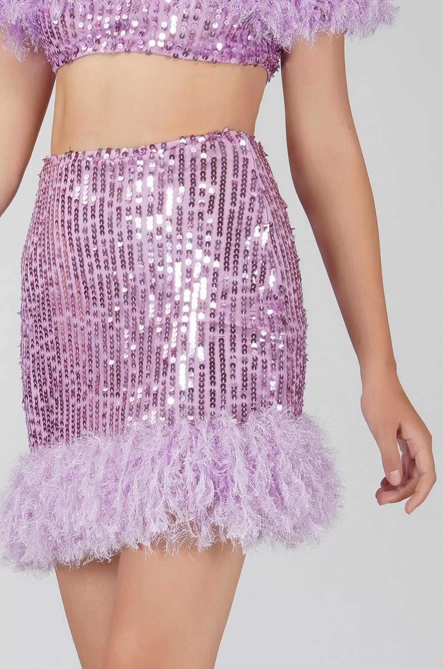 Hot Zuri Sequin Lilac Feather Skirt Women Skirts