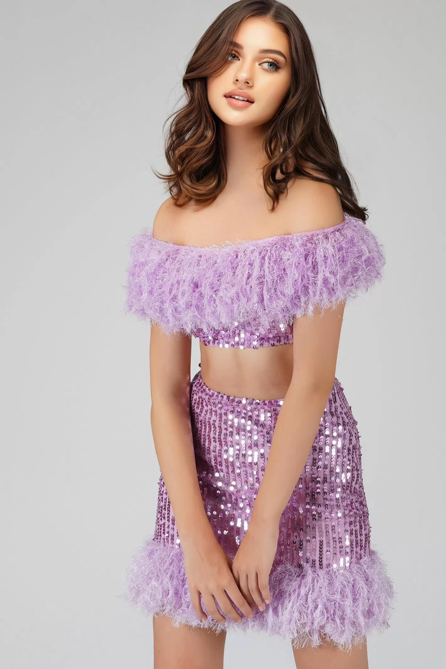 Outlet Zuri Sequin Lilac Purple Feather Top Women Tops