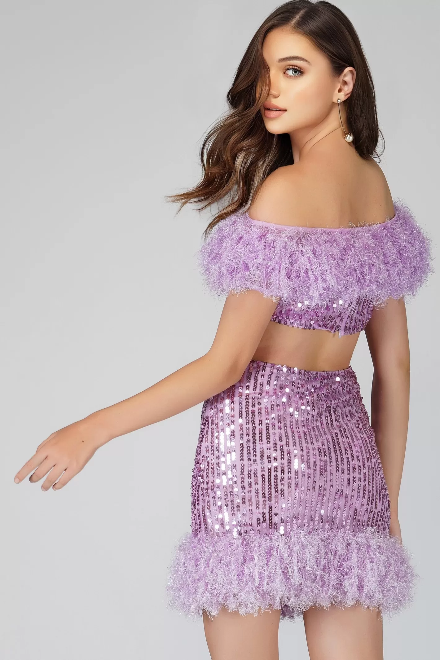 Outlet Zuri Sequin Lilac Purple Feather Top Women Tops